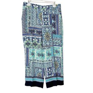 NEW Chicos Pull On Wide Leg Crop Pants Womens‎ Size .5 US 6 Blue Printed